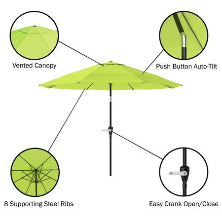 Alaterre Furniture 6 Piece Set, Okemo Table with 4 Chairs, 10-Foot Auto Tilt Umbrella Lime Green ANOK01RD04S4